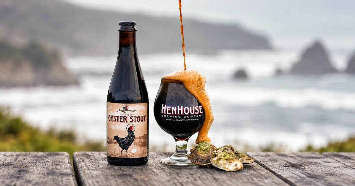 Dark stout served with fresh oysters representing unusual ingredients used in beer