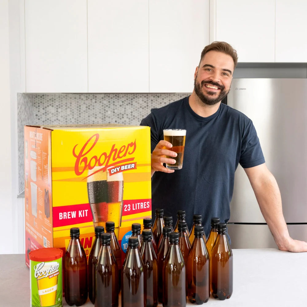 Enjoying a cold beer from a Copers 5 galloon home brew kit