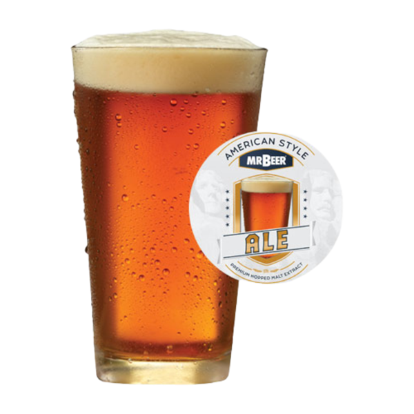 American Ale beer poured in a glass with badge