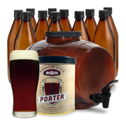 American Porter complete beer making kit with fermenter, bottles, brewing extract, and beer glass