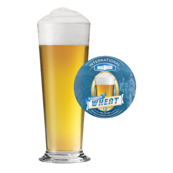 Bavarian Weissbier beer poured in a glass with badge