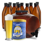 Bavarian Weissbier complete beer making kit with fermenter, bottles, brewing extract, and beer glass