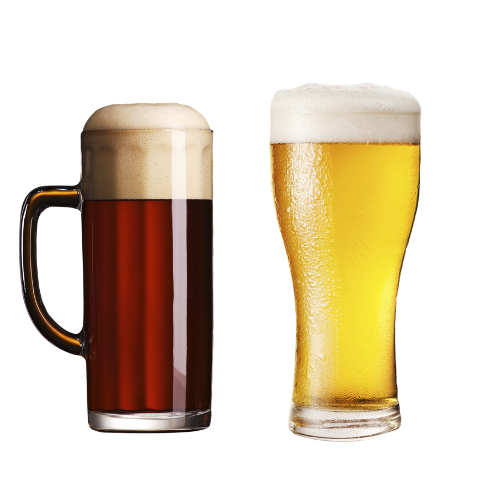 Oktoberfest Lager and Canadian Blonde beers poured in glasses