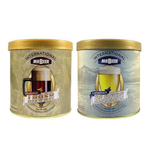 Oktoberfest Lager and Canadian Blonde brewing extract cans