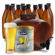 Canadian Blonde Complete Beer Making Kit with fermenter, bottles, brewing extract, and beer glass