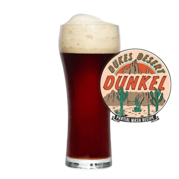 Duke's Desert Dunkel finished beer with recipe badge