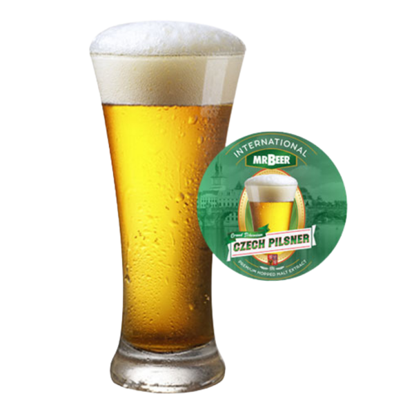 Grand Bohemian Czech Pilsner beer poured in a glass with badge