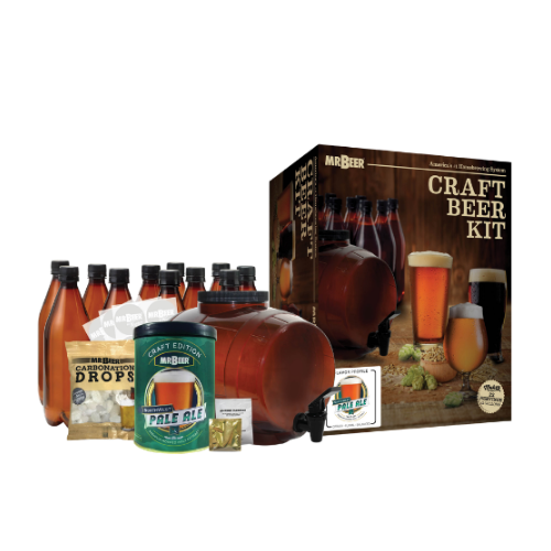 Northwest Pale Ale complete beer making kit with box, fermenter, bottles, and ingredients
