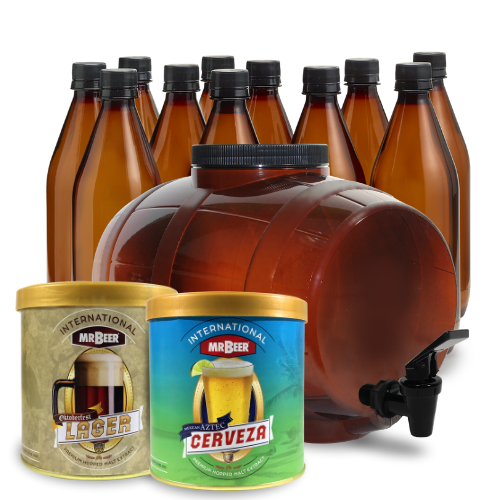 Oktoberfest Lager and Aztec Mexican Cerveza bonus complete beer making kit with fermenter, bottles, and brewing extracts