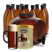 Oktoberfest Lager complete beer making kit with fermenter, bottles, brewing extract, and beer glass