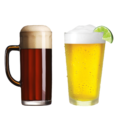 Oktoberfest Lager and Aztec Mexican Cerveza beers poured in glasses