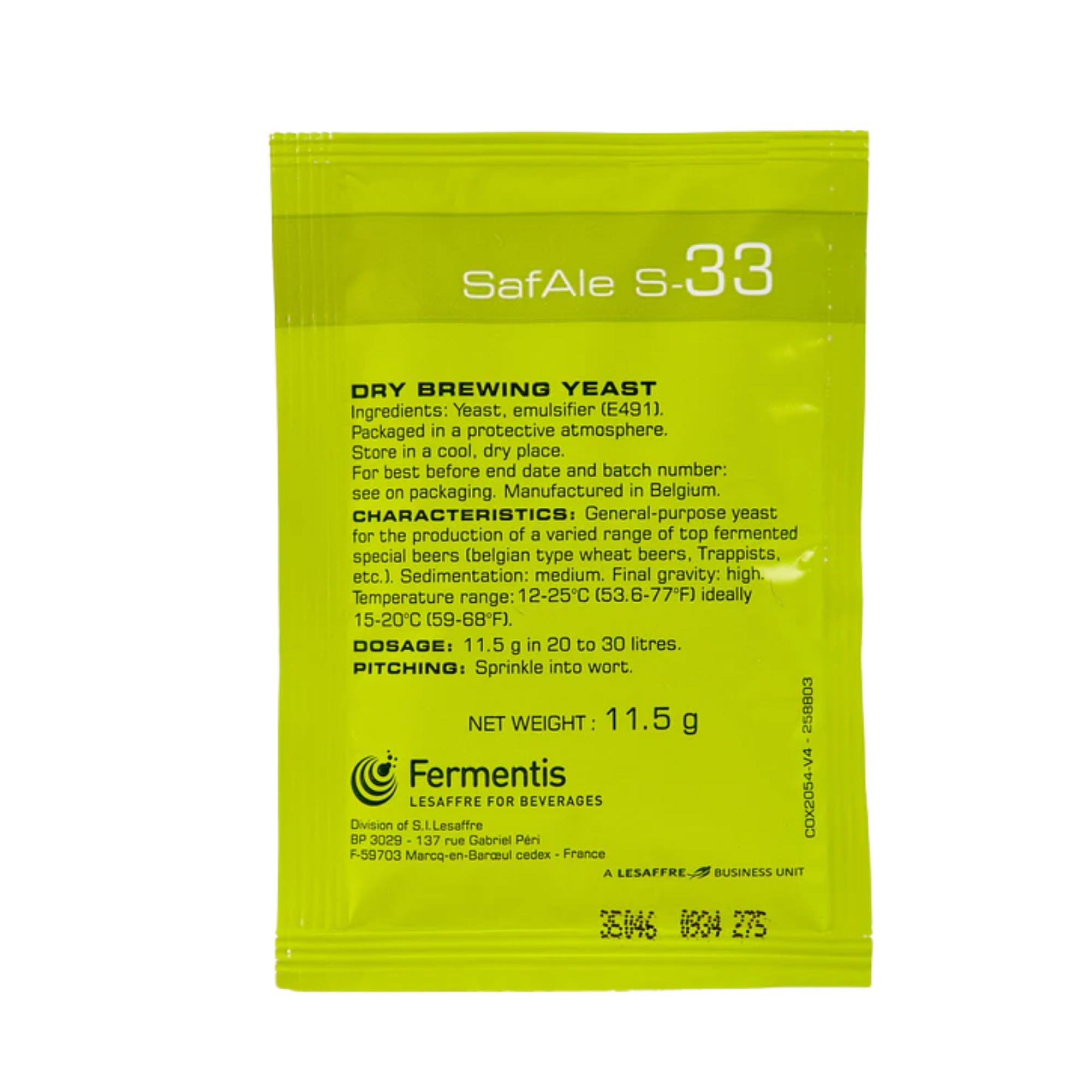 SafAle S-33 Dry Ale Yeast
