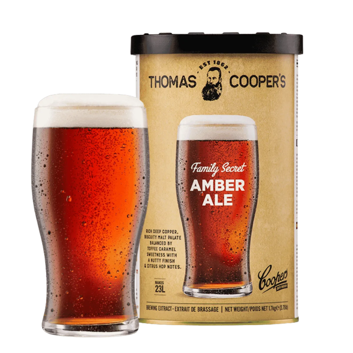 Thomas Coopers Series Amber Ale HME With Beer Glass