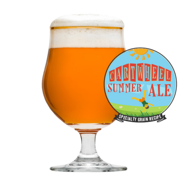 Cartwheel Summer Ale finished beer with recipe badge