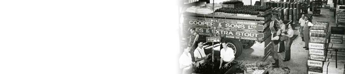 Historic Coopers Brewery at Leabrook with delivery truck and brewery workers in the 1940s