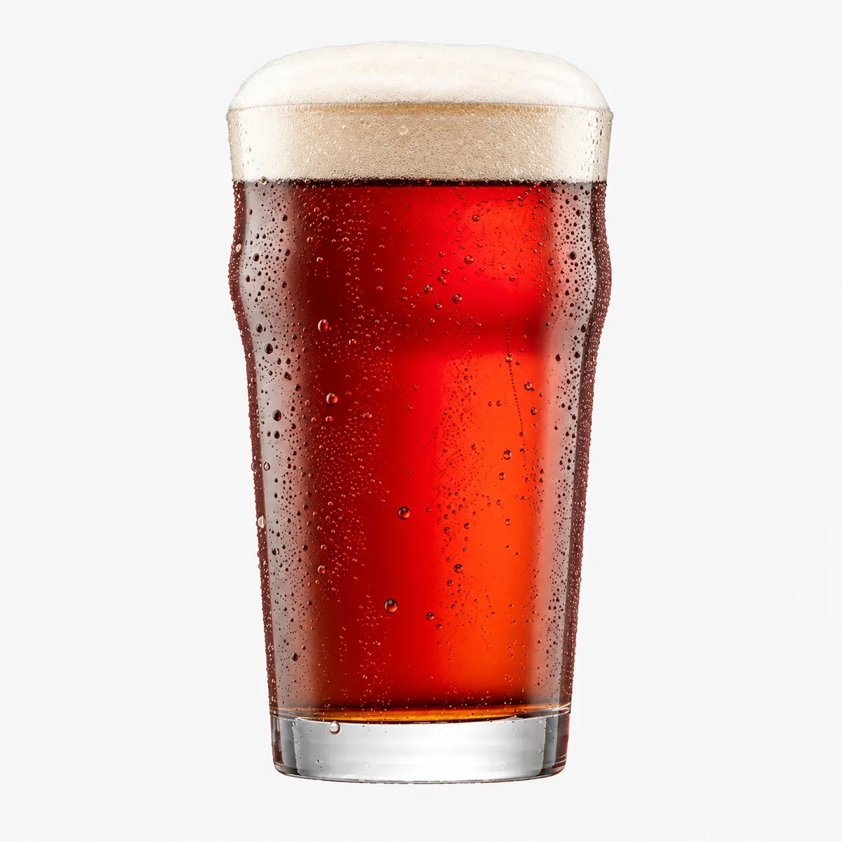 Glass of Coopers English Bitter beer with a deep amber-red color and creamy foam head