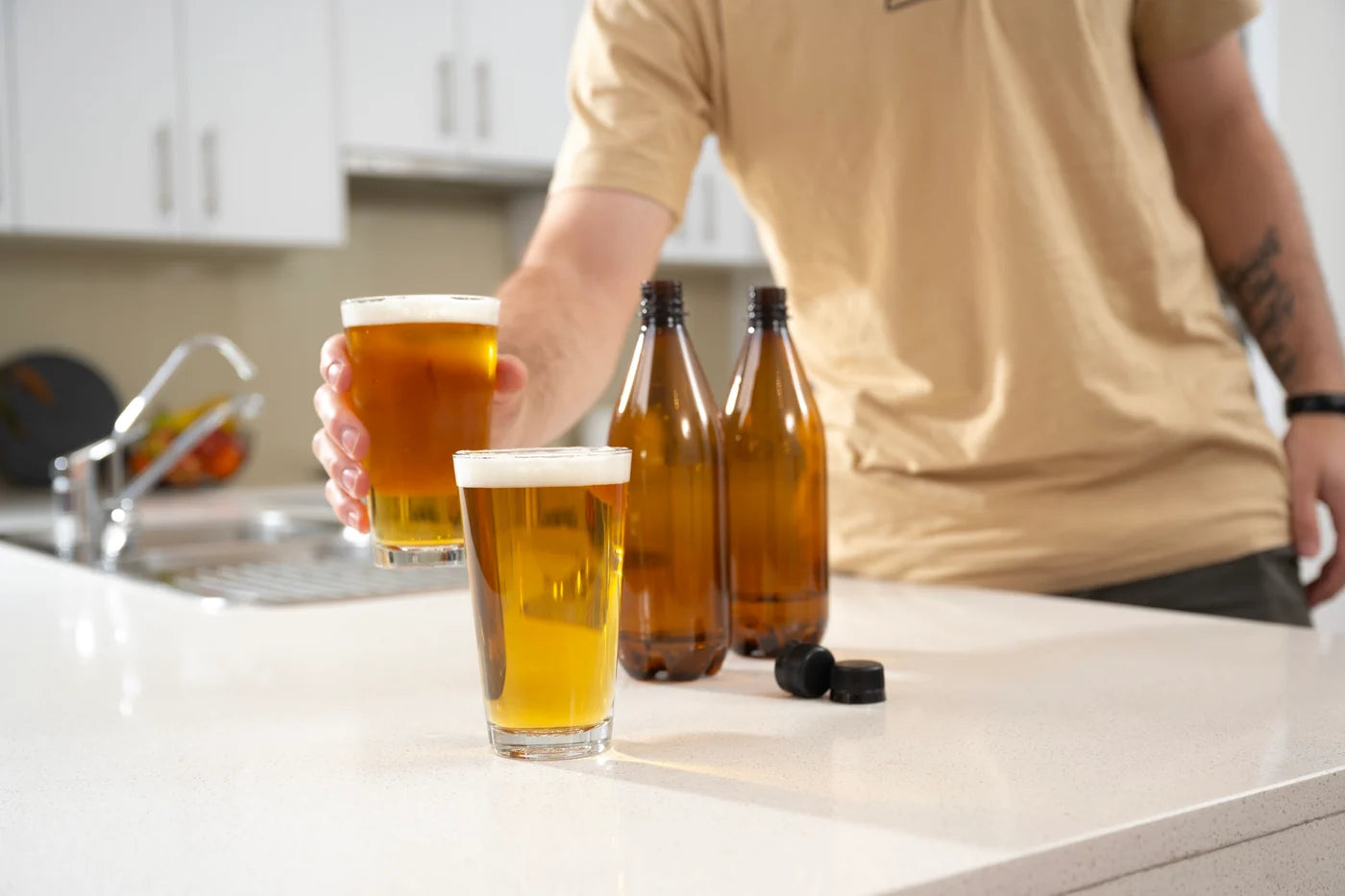 Five gallon homebrew fermenter with finished beer
