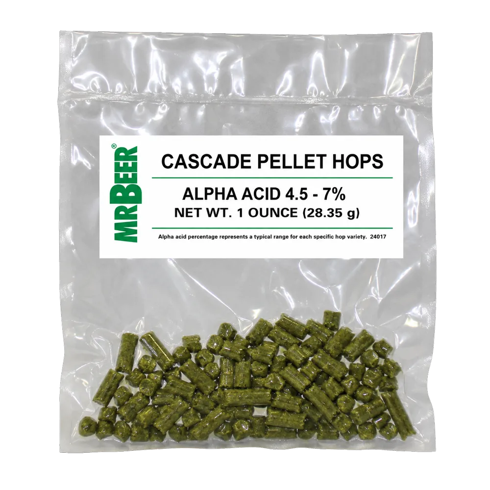 Mr. Beer Cascade pellet hops package, 1 ounce, alpha acid 4.5%–7%