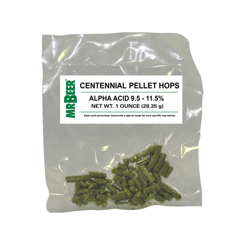 Mr. Beer Centennial pellet hops package, 1 ounce, alpha acid 9.5%–11.5%