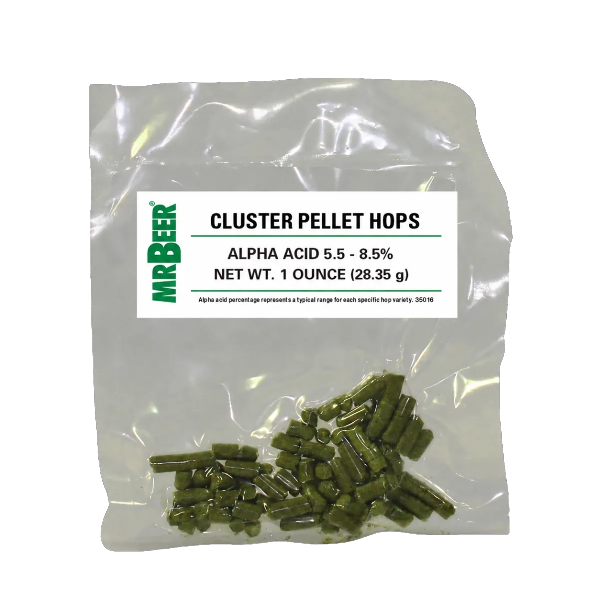 Mr. Beer Cluster pellet hops package, 1 ounce, alpha acid 5.5%–8.5%