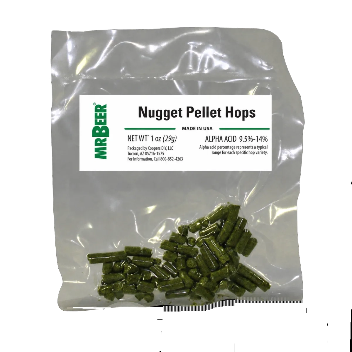 Nugget pellet hops 1 oz packet for homebrewing lagers, ales, and darker beer styles