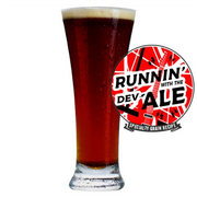 Running With The Dev-Ale finished beer with recipe badge