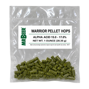 Warrior pellet hops 1 oz packet for homebrewing IPAs, hoppy ales, and hop-forward lagers