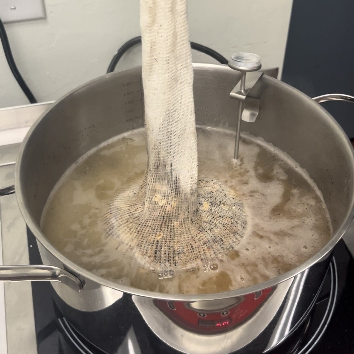 Steeping grains in a muslin bag